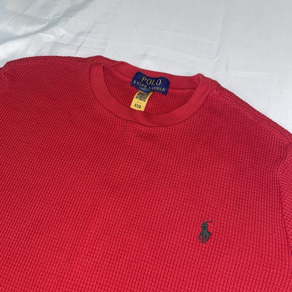 Polo Ralph Lauren Kids Red‎ Waffle Knit Thermal Long Sleeve Shirt Size M 10-12